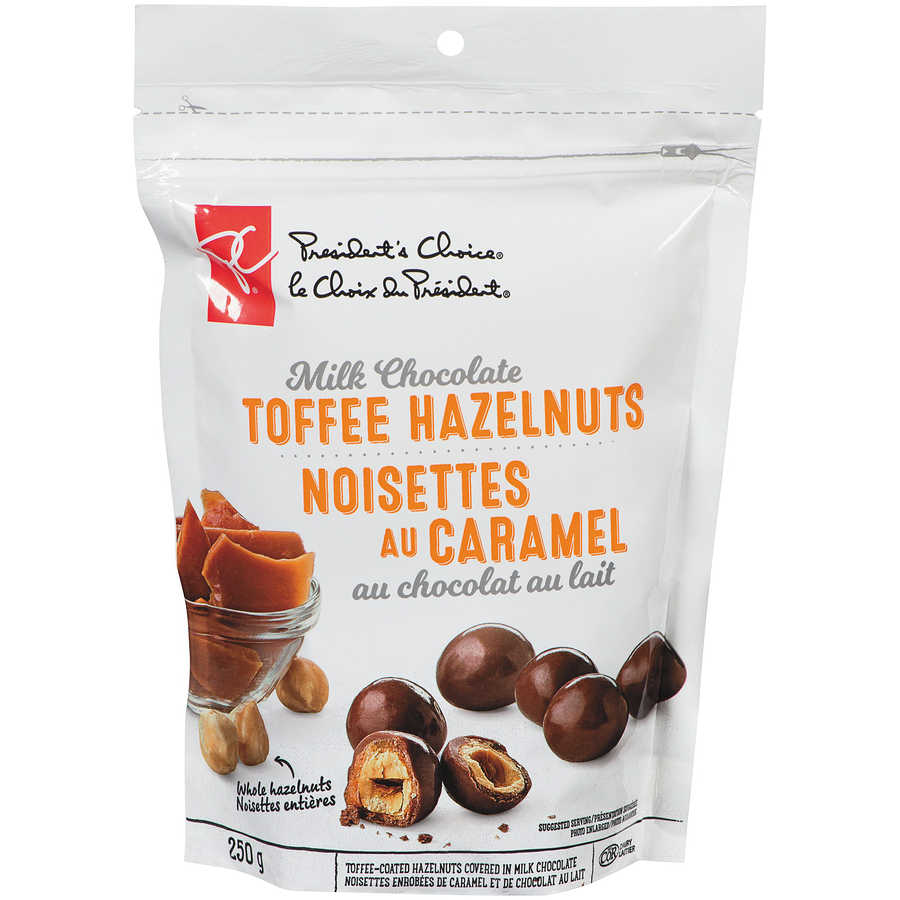 President's Choice Milk Chocolate Toffee Hazelnuts, 250g/8.75 oz. Bag {Imported from Canada}