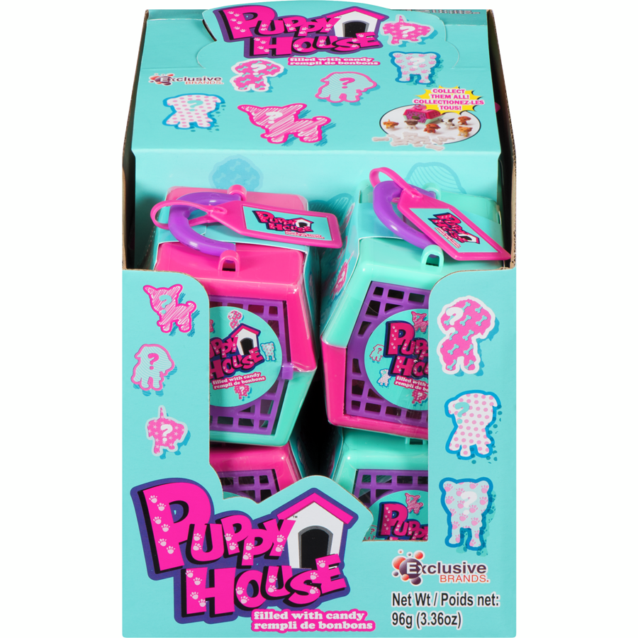 Exclusive Brands Puppy House filled with Candy, (12 x 8g/0.3 oz.), 96g/3.36 oz., Box {Imported from Canada}