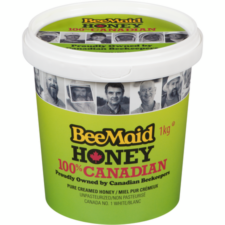 BeeMaid Honey 100% Canadian UnPasteurized Pure Creamed Honey 1kg/2.2lbs (Imported from Canada)