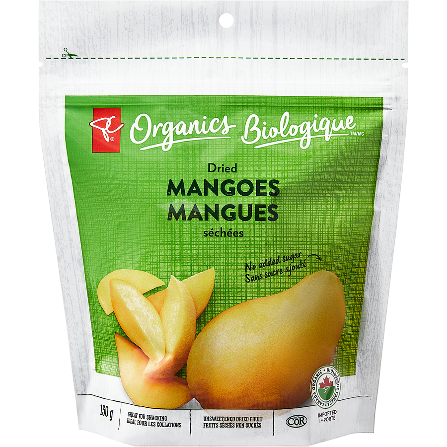 President's Choice Organics Organic Dried Mango, 150g/5.2 oz. Bag {Imported from Canada}