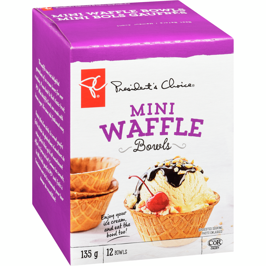 President's Choice Mini Waffle Bowls, 12 Bowls, 135g/4.7 oz. Box {Imported from Canada}