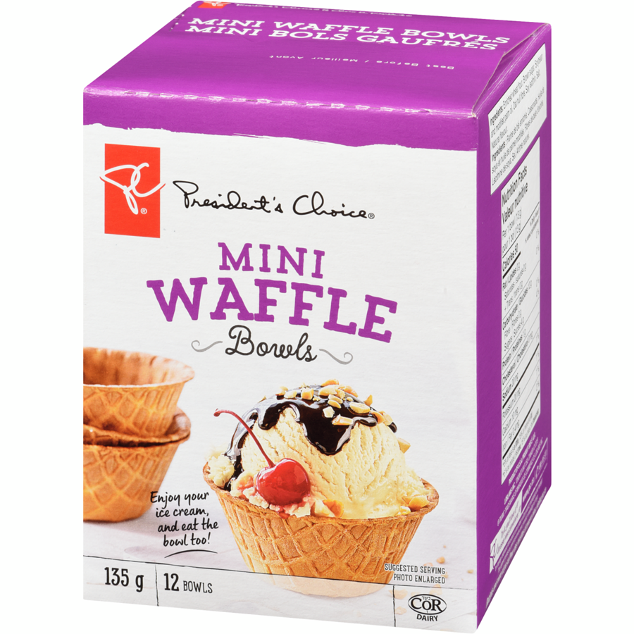 President's Choice Mini Waffle Bowls, 12 Bowls, 135g/4.7 oz. Box {Imported from Canada}