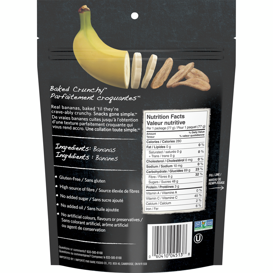 Bare Baked Crunchy Simply Banana Chips, 77g/2.7 oz