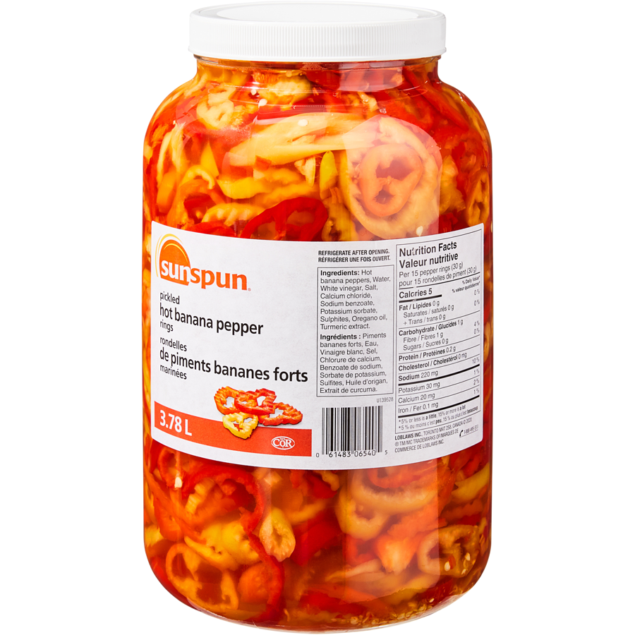 Sunspun Pickled Hot Banana Pepper Rings 3.78L/1 Gallon