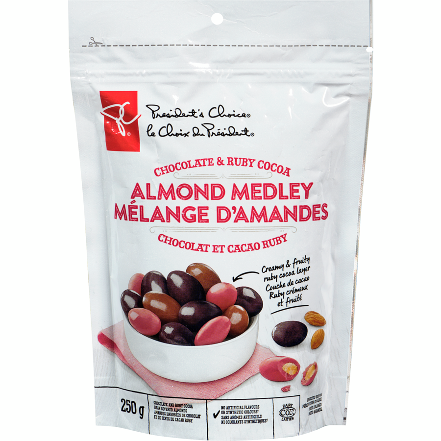 President's Choice Chocolate & Ruby Cocoa Almond Medley, 250g/8.75 oz. Bag {Imported from Canada}