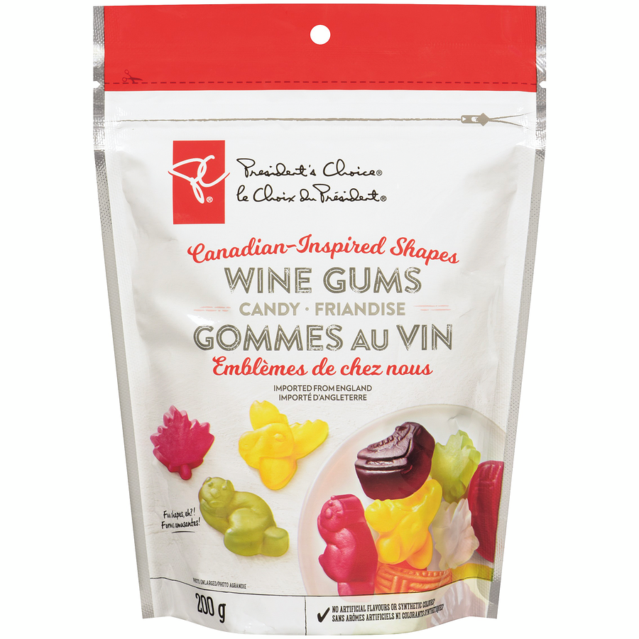 Presidents Choice Canadian-Inspired Shapes Wine Gums Candy, 200g/7 oz., Bag, {Imported from Canada}
