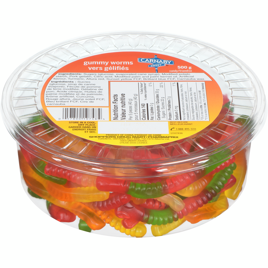 Carnaby Sweet Gummy Worms, 500g/17.5 oz, Tub {Imported from Canada}