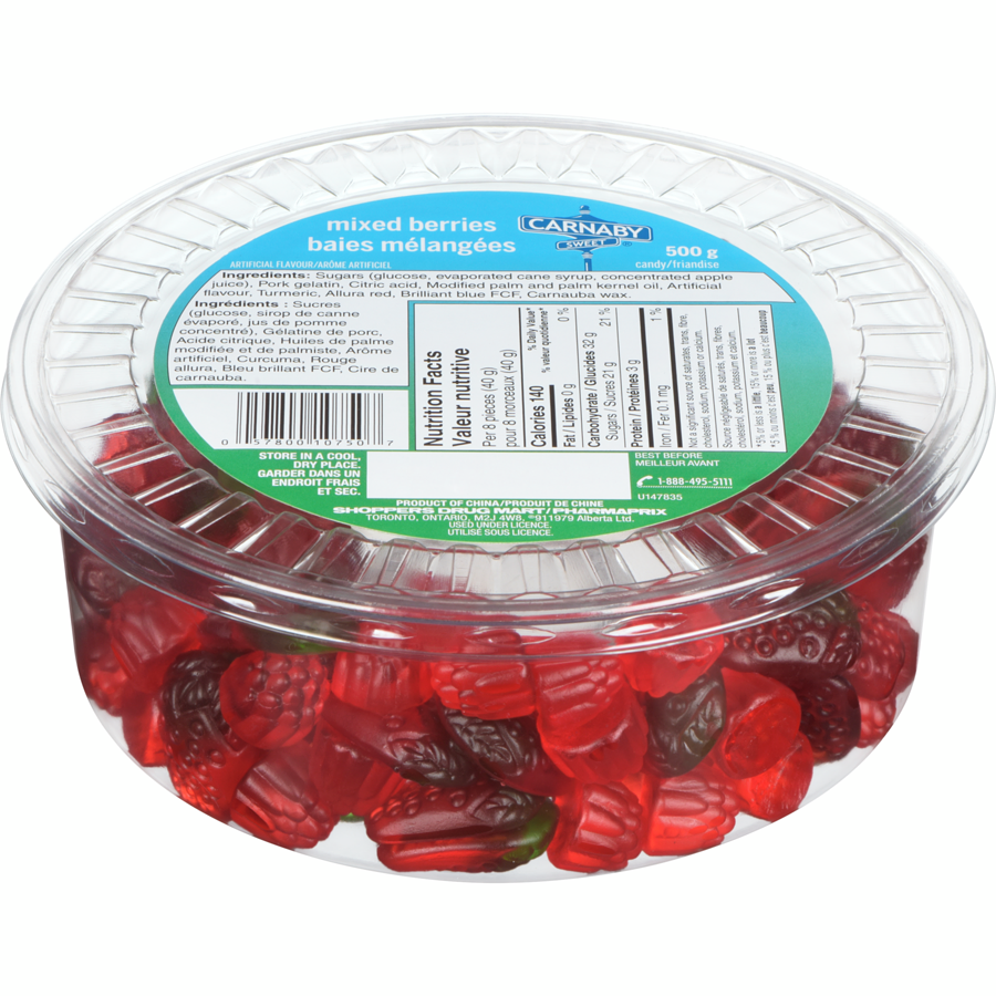 Carnaby Sweet Mixed Berries Gummies, 500g/17.5 oz, Tub {Imported from Canada}