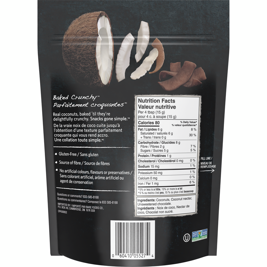 Bare Baked Crunchy Chocolate Coconut Chips, 79g/2.76 oz