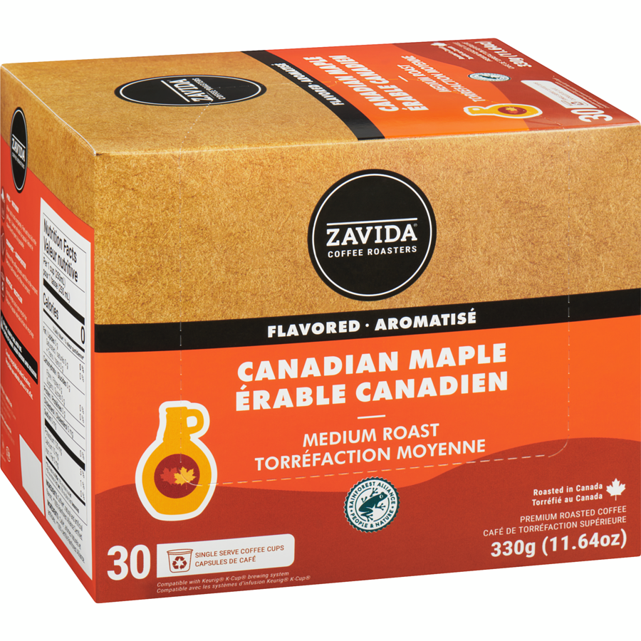 Zavida Canadian Maple Medium Dark Roast Coffee, 30 K-cups, 330g/11.6 oz