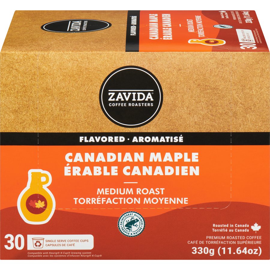 Zavida Canadian Maple Medium Dark Roast Coffee, 30 K-cups, 330g/11.6 oz