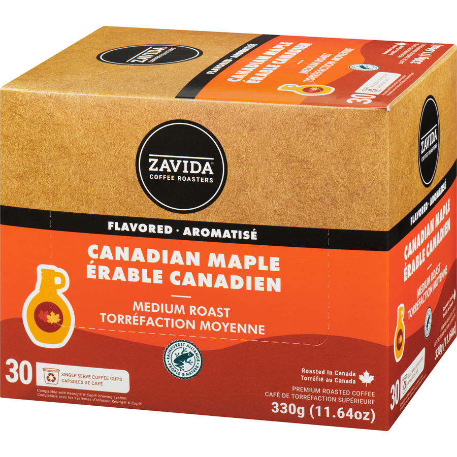 Zavida Canadian Maple Medium Dark Roast Coffee, 30 K-cups, 330g/11.6 oz