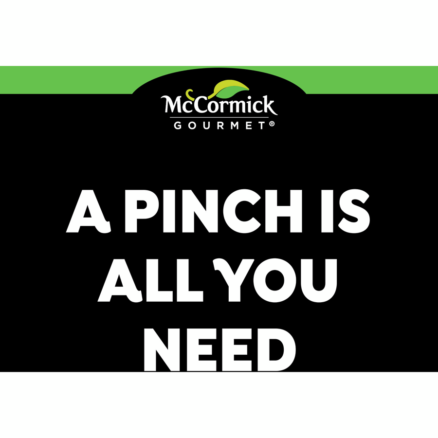 McCormick Gourmet logo with text 'A Pinch is All You Need' on a black background