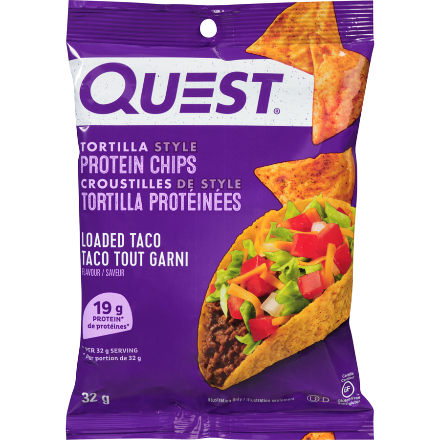 Quest Tortilla Style Protein Chips, Loaded Taco Flavor, 32g/1.1 oz. Bag {Imported from Canada}