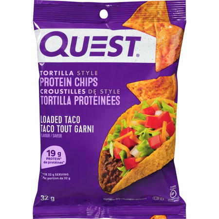 Quest Tortilla Style Protein Chips, Loaded Taco Flavor, 32g/1.1 oz. Bag {Imported from Canada}