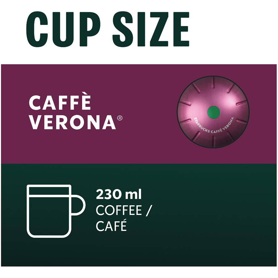 Starbucks Caffe Verona Dark Roast Coffee, Capsules for Nespresso Vertuo, 8 count, 100g/3.5 oz. Box {Imported from Canada}