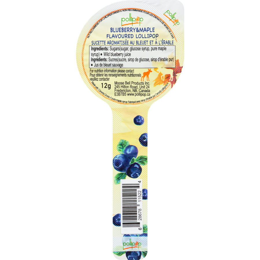 Pollipop Blueberry & Maple Flavored Lollipop, 12g/0.42 oz. Package {Imported from Canada}