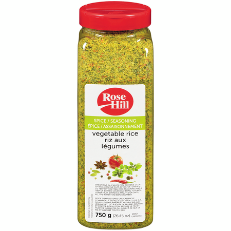 Rose Hill Vegetable Rice Spice, 750g/26.5 oz., Shaker, front of shaker.