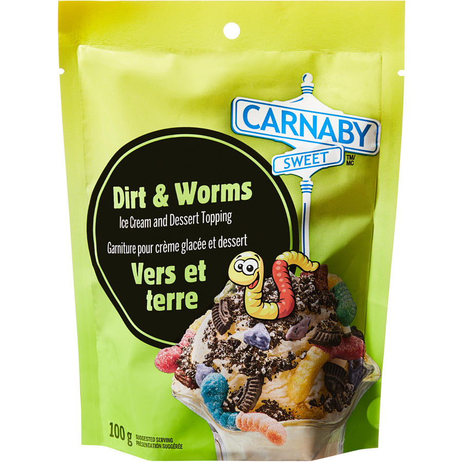 Carnaby Sweet Dirt & Worms Ice Cream and Dessert Topping, 100g/3.5 oz, Bag {Imported from Canada}