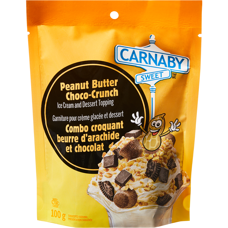 Carnaby Sweet Peanut Butter Choco Crunch Ice Cream and Dessert Topping, 100g/3.5 oz, Bag {Imported from Canada}