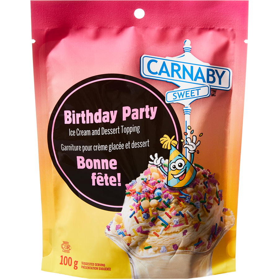 Carnaby Sweet Birthday Party Ice Cream and Dessert Topping, 100g/3.5 oz, Bag {Imported from Canada}