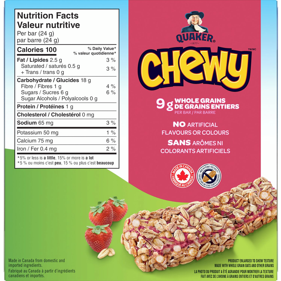 Quaker Chewy Strawberry Fruit Crumble, 5 Granola Bars, 120g/4.2 oz. Box