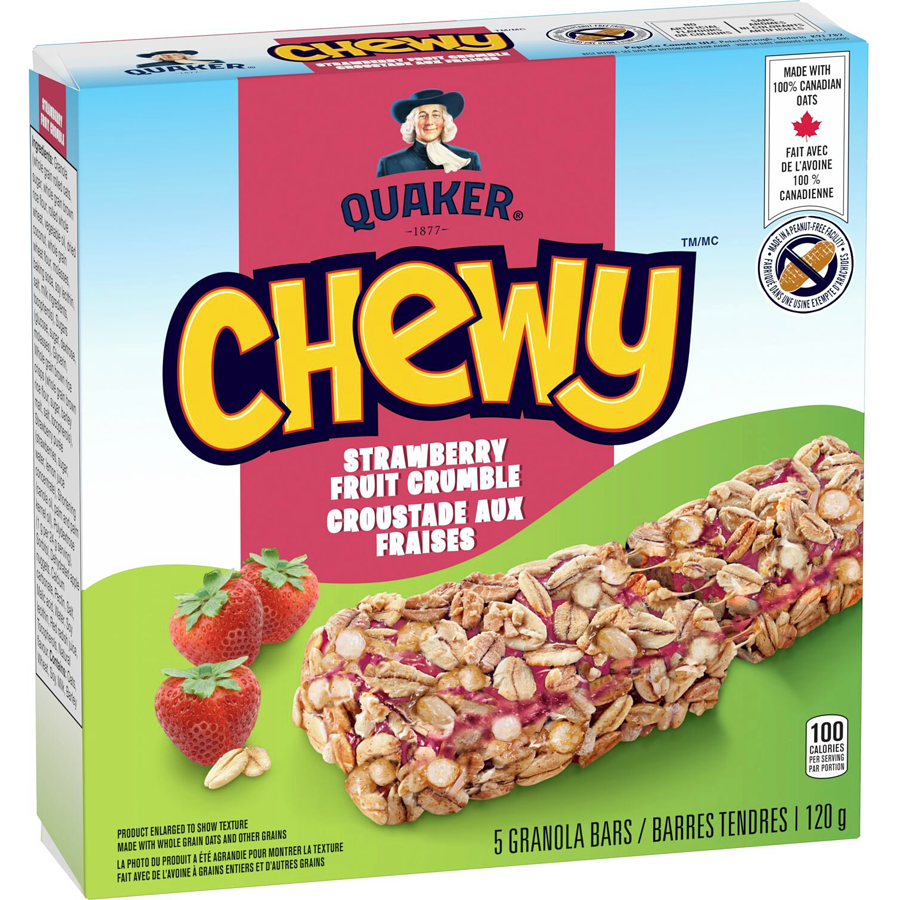 Quaker Chewy Strawberry Fruit Crumble, 5 Granola Bars, 120g/4.2 oz. Box