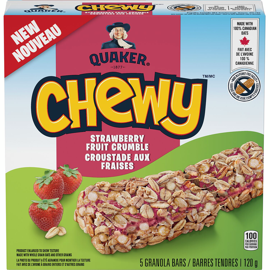 Quaker Chewy Strawberry Fruit Crumble, 5 Granola Bars, 120g/4.2 oz. Box