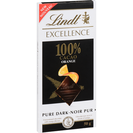 Lindt Excellence Orange 100% Cacao Pure Dark Chocolate Bar, 100g/3.5 oz. {Imported from Canada}