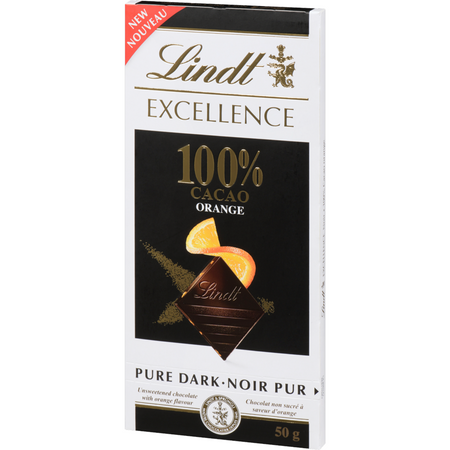 Lindt Excellence Orange 100% Cacao Pure Dark Chocolate Bar, 100g/3.5 oz. {Imported from Canada}