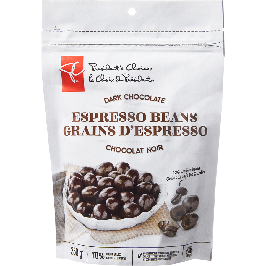 President's Choice Dark Chocolate covered Espresso Beans, 250g/8.75 oz. Bag {Imported from Canada}