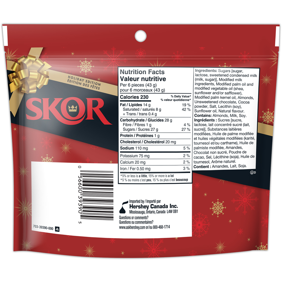 Hershey Skor Bars Holiday Edition, 161g/5.6 oz. Bag (Imported from Canada)