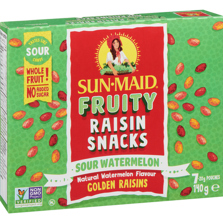 Sun-Maid Fruity Raisin Snacks, Sour Watermelon, 140g/5 oz. Box {Imported from Canada}