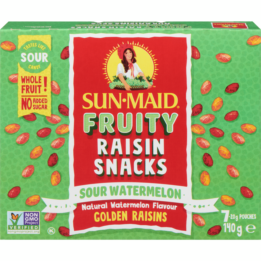 Sun-Maid Fruity Raisin Snacks, Sour Watermelon, 140g/5 oz. Box {Imported from Canada}