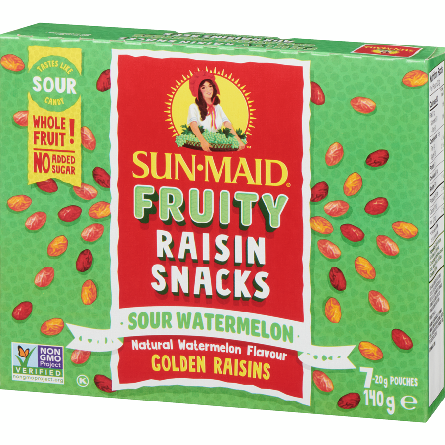 Sun-Maid Fruity Raisin Snacks, Sour Watermelon, 140g/5 oz. Box {Imported from Canada}