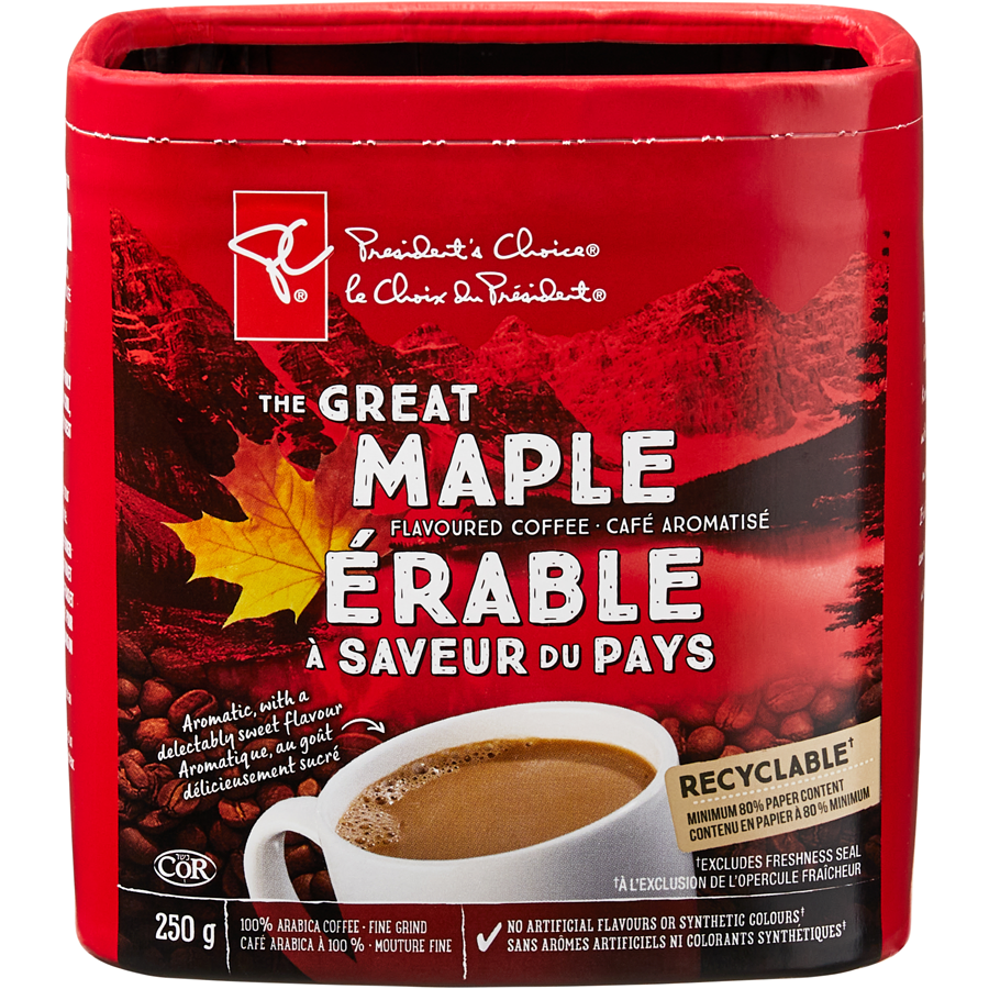 President's Choice The Great Canadian Maple Flavored Coffee, 250g/8.75 oz. Box {Imported from Canada}