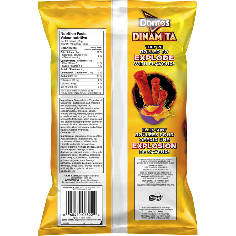 Doritos Dinamita Flamin' Hot Queso Rolled Tortilla Chips, 280g/10 oz