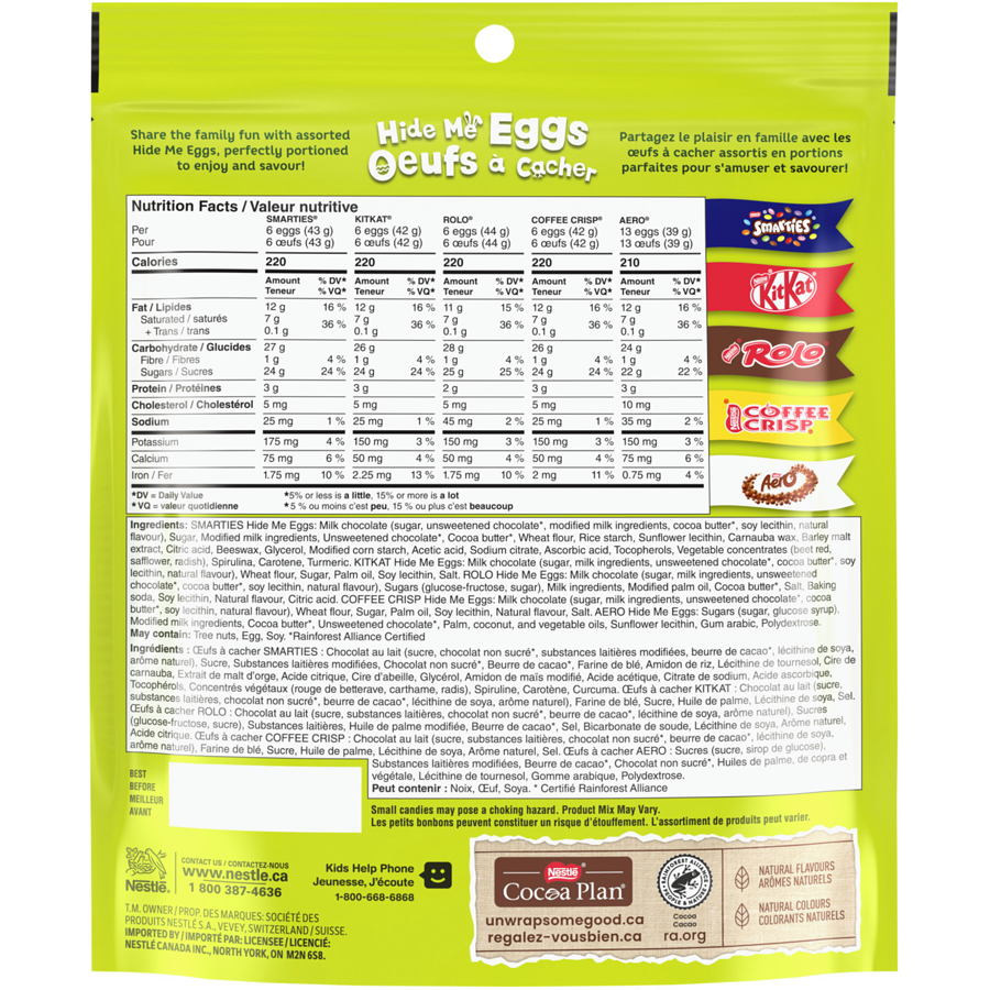 Nestle Assorted Hide Me Easter Eggs, Smarties, Coffee Crisp, Aero, KitKat & Rolo Chocolate 656g/23 oz. Bag