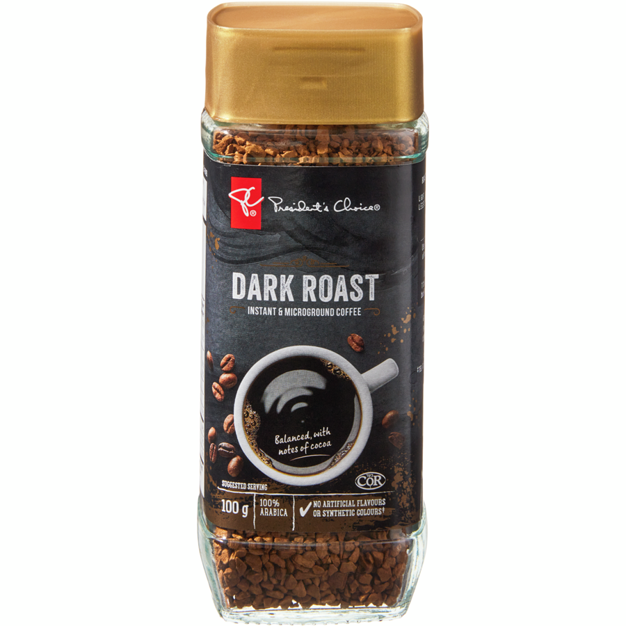 President's Choice Dark Roast Instant Coffee, 100g/3.5 oz. Jar {Imported from Canada}