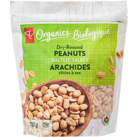 President's Choice Organics Dry-Roasted Peanuts, Salted, 700g/1.5 lbs. Bag {Imported from Canada}