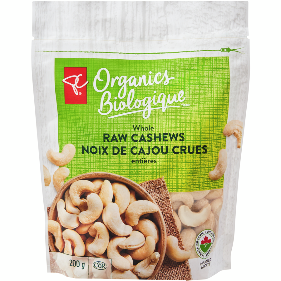 President's Choice Organics Whole Raw Cashews, 200g/7 oz. Bag {Imported from Canada}