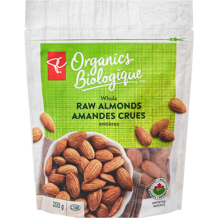 President s Choice Organics Whole Raw Almonds 200g 7 oz. Bag