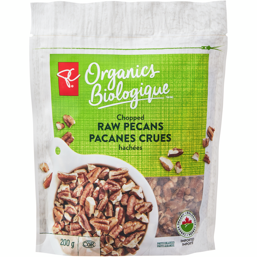 President's Choice Organics Chopped Raw Pecans, Organic, 200g/7 oz. Bag {Imported from Canada}