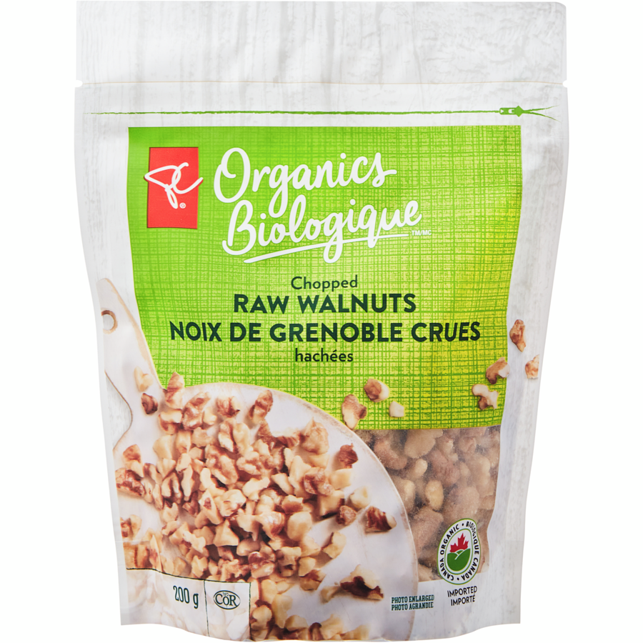 President's Choice Organics Chopped Raw Walnuts, 200g/7 oz. Bag {Imported from Canada}