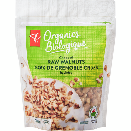 President's Choice Organics Chopped Raw Walnuts, 200g/7 oz. Bag {Imported from Canada}