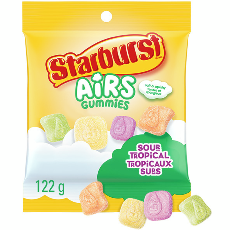 Starburst Airs Gummies Sour Tropical Flavors, Kiwi Strawberry, Pineapple, Passion Fruit, & Mango, 122g/4 oz Bag