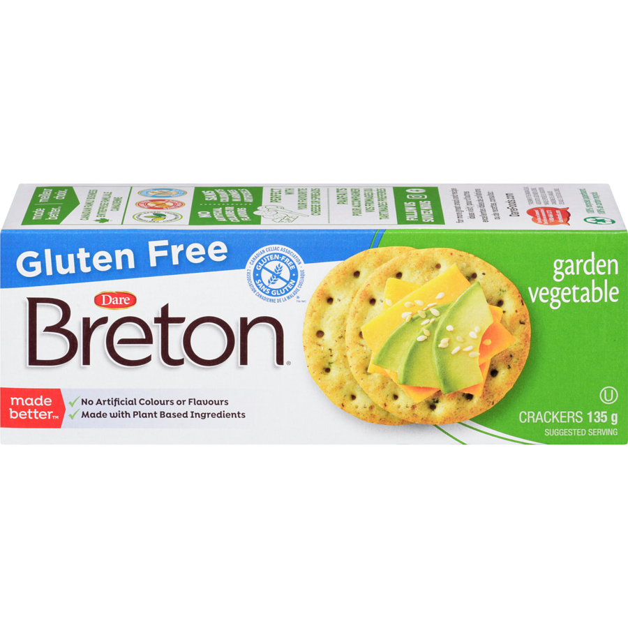 Dare Breton Gluten Free Garden Vegetable Crackers, 135g/4.7 oz. Box {Imported from Canada}