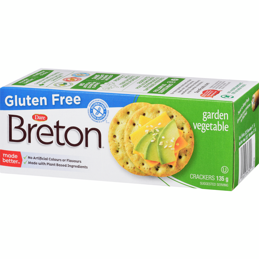 Dare Breton Gluten Free Garden Vegetable Crackers, 135g/4.7 oz. Box {Imported from Canada}