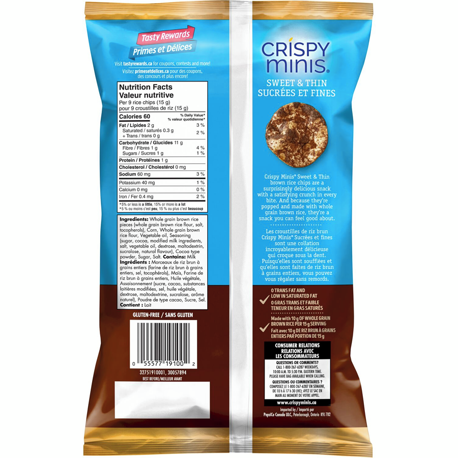 Quaker Crispy Minis Sweet & Thin Cocoa Crunch Brown Rice Chips, 90g/3. ...