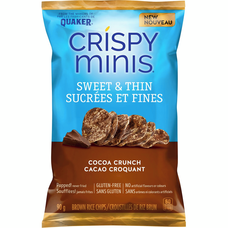 Quaker Crispy Minis Sweet & Thin Cocoa Crunch Brown Rice Chips, 90g/3.15 oz. Bag {Imported from Canada}